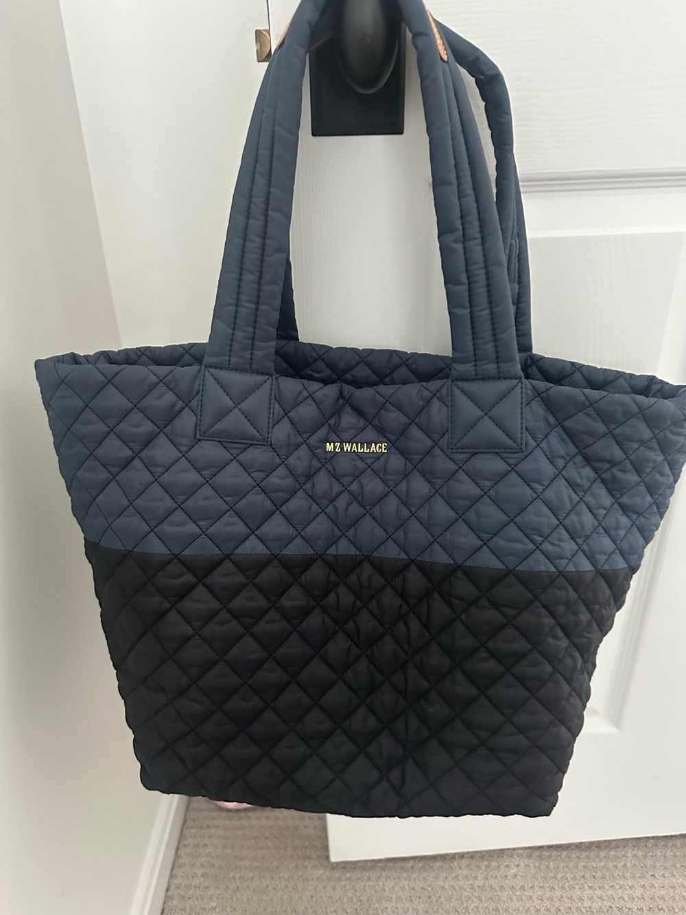 MZ Wallace Quilted Two-Tone Navy and Black Tote